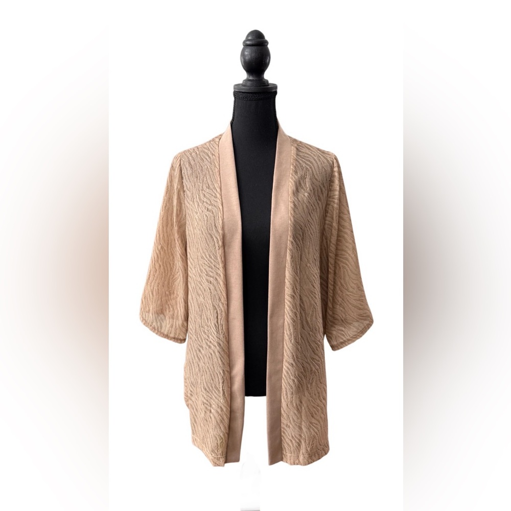 NY Collection Beige Zebra Textured Cardigan